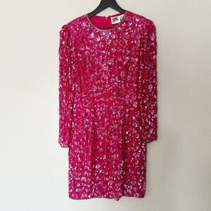 Vintage Niteline Hot Pink Sequin‎ Silk Party Dress Size 10 Holiday Party 80s
